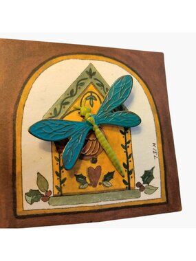 Dragonfly Enamel Lapel Pin Brooch Pinback Green Body Blue Wings Signed 731 M